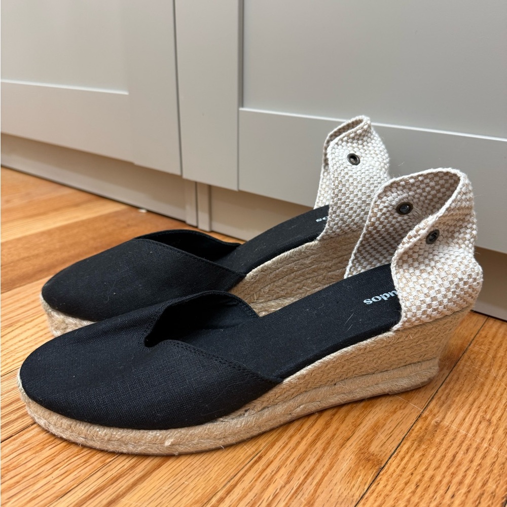 Soludos / 11 / Black Espadrille Wedge Sandals w Tie / Boho / Spring / Preppy - Picture 6 of 9